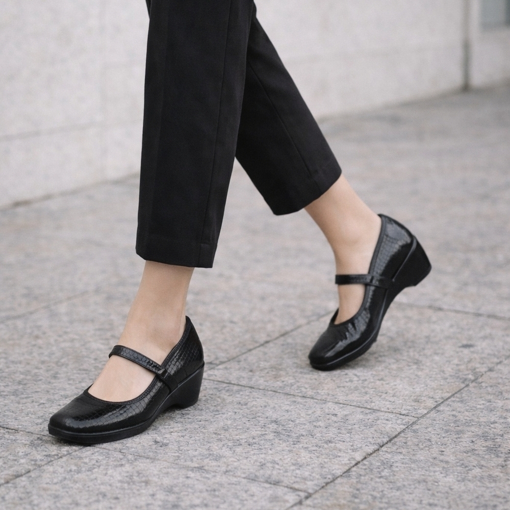 Naturalizer | Elegant Black 'Lola' Leather Wedge Shoes, Size 4M